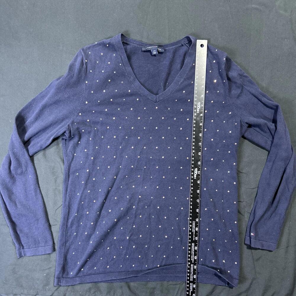 Women’s Tommy Hilfiger Gemstone Sweater Size L  100% Cotton silver & Gold Gems.